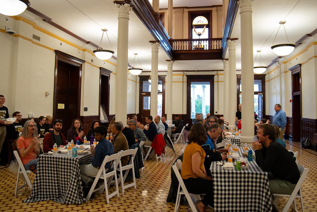 Faculty eating lunch at the Kickoff Event
