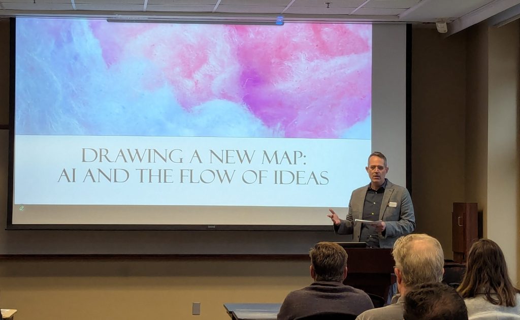 Jared Schroeder presenting the keynote at the Professional Development Council Showcase Event.
