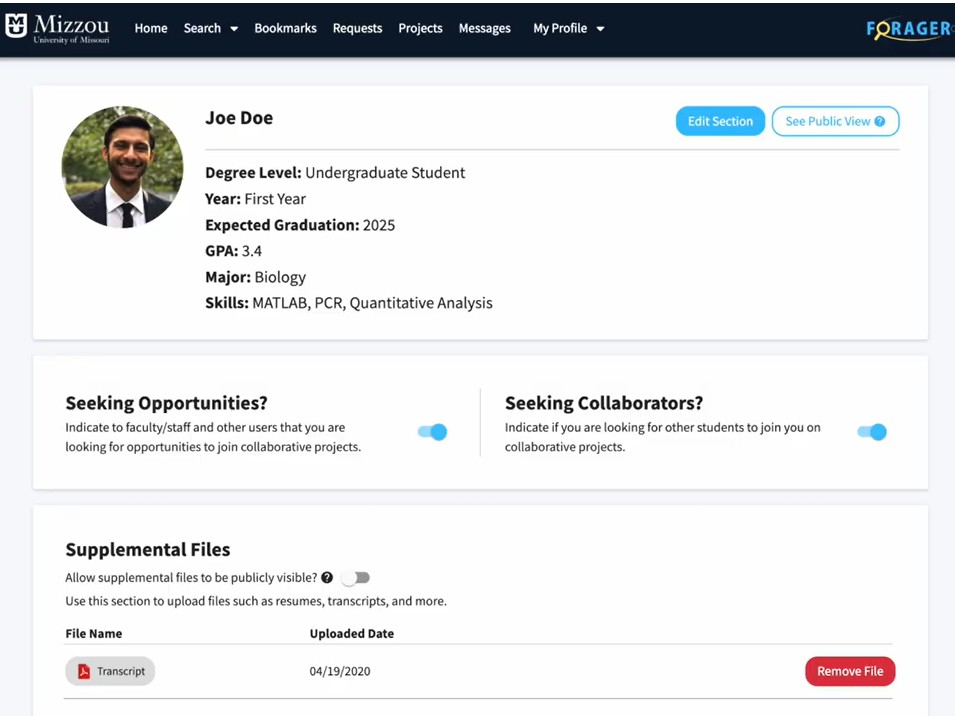 ForagerOne Student Profile