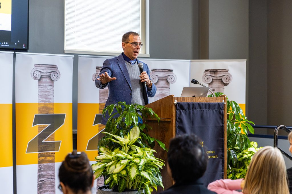 Provost Martens speaks to CEHD faculty and staff