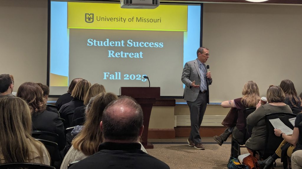 Provost Martens kicks off the Student Success Retreat in Dec. 2025.